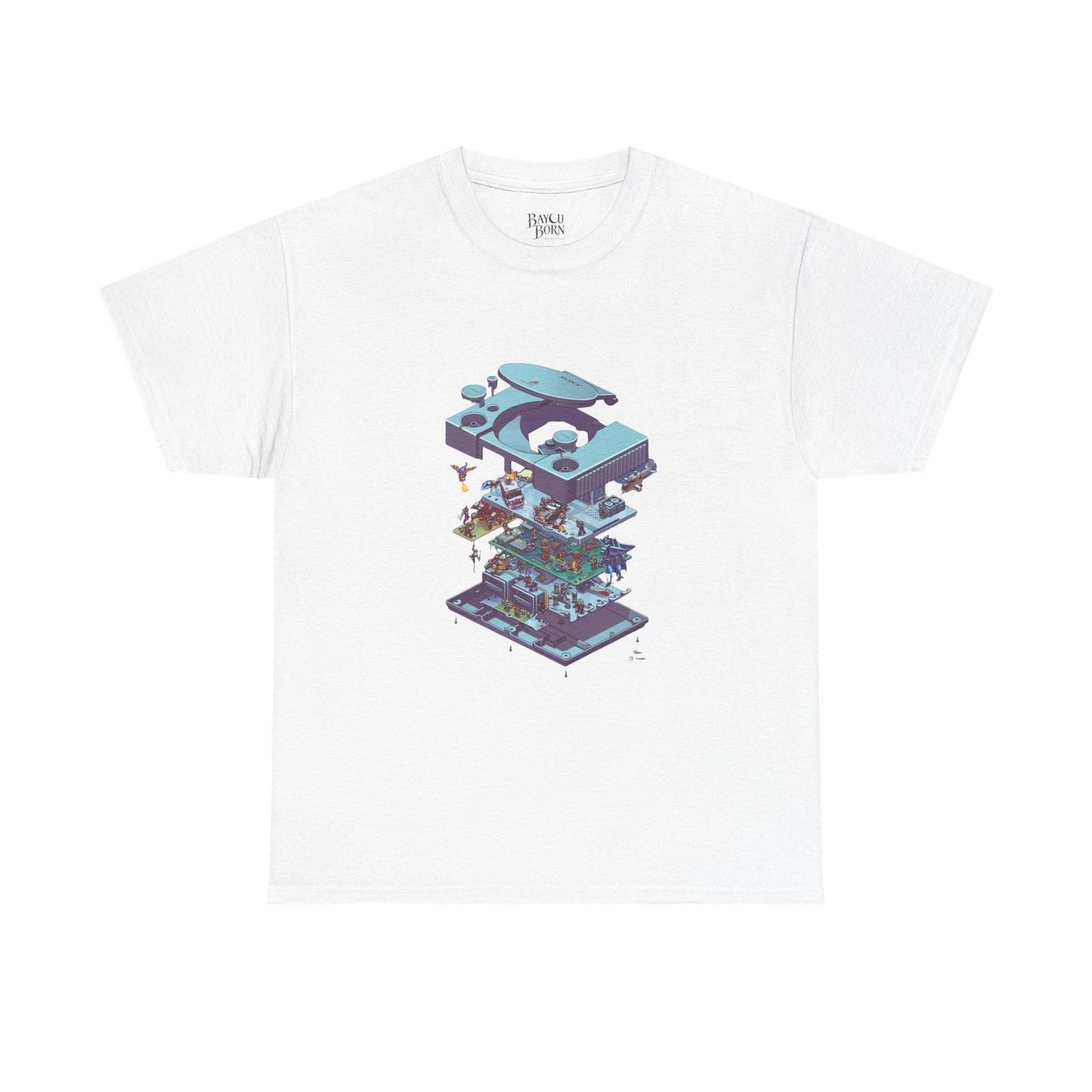 Retro PS1 Game Console Exploded Diagram Tee| Retro Gaming Cityscape Tee XL