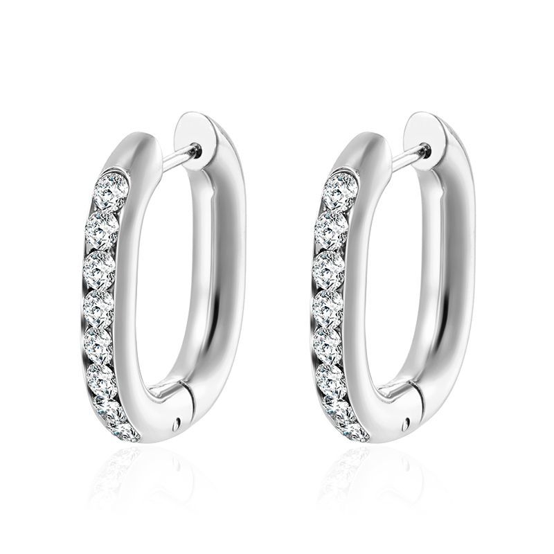 Inlaid square diamond ear buckle European and American style women's earrings, fashionable and personalized versatile 18K gold diamond earrings