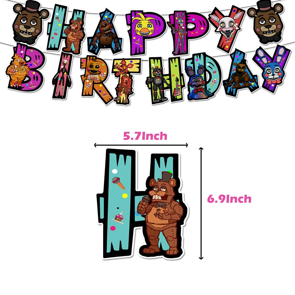34 stk Five Nights at Freddy's festartikler inkluderer kaketopp, ballong, banner