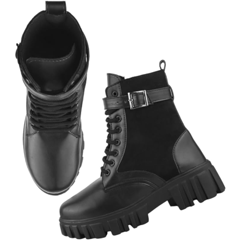 Shoetopia Smart Casual Side Buckle Detailed Black Boots For Women & Girls /Eu40
