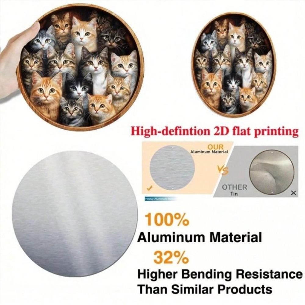 Vintage Round Metal Cat Wall Art, Flat Steel Sign Decor for Kitchen Living Room Office