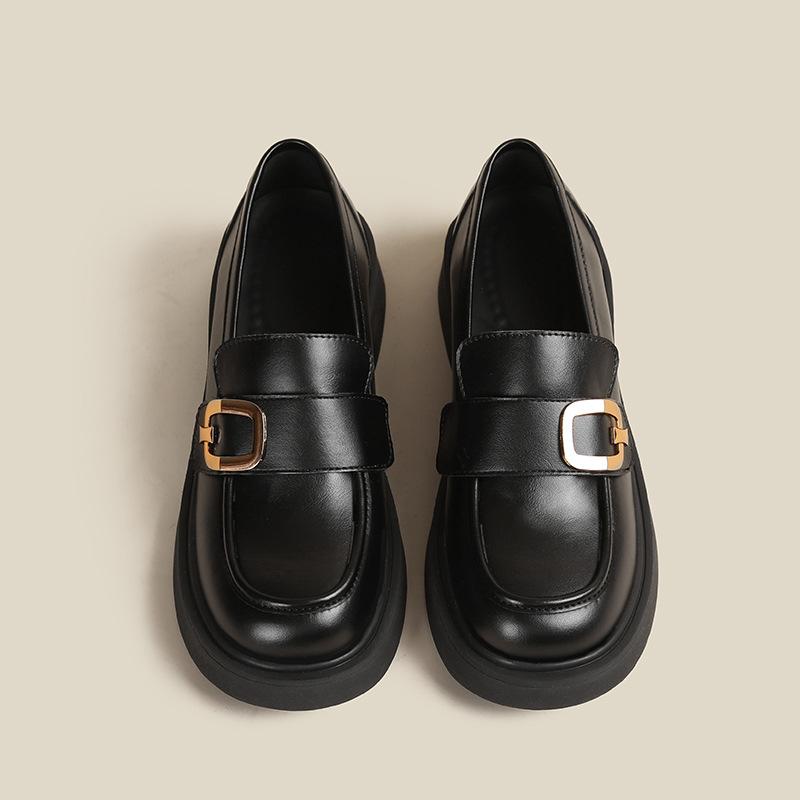 Women's and women's shoes soft leather style casual commuting single shoes thick heel thick sole comfortable round head small leather shoes