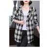 Women's Spring and Autumn 2025 New Stitched Hooded Button Lace Plaid Fashion Versatile Casual Long Sleeve Shirt