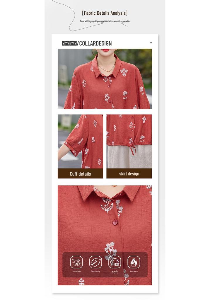 Women's 100% Linen Embroidered Blouse, Stylish & Elegant, Three-Quarter Sleeves, Loose Fit, Slimming, Summer Lightweight.