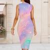 Women Plus Size Round Neck Sleeveless Printed Bodycon Midi Dress