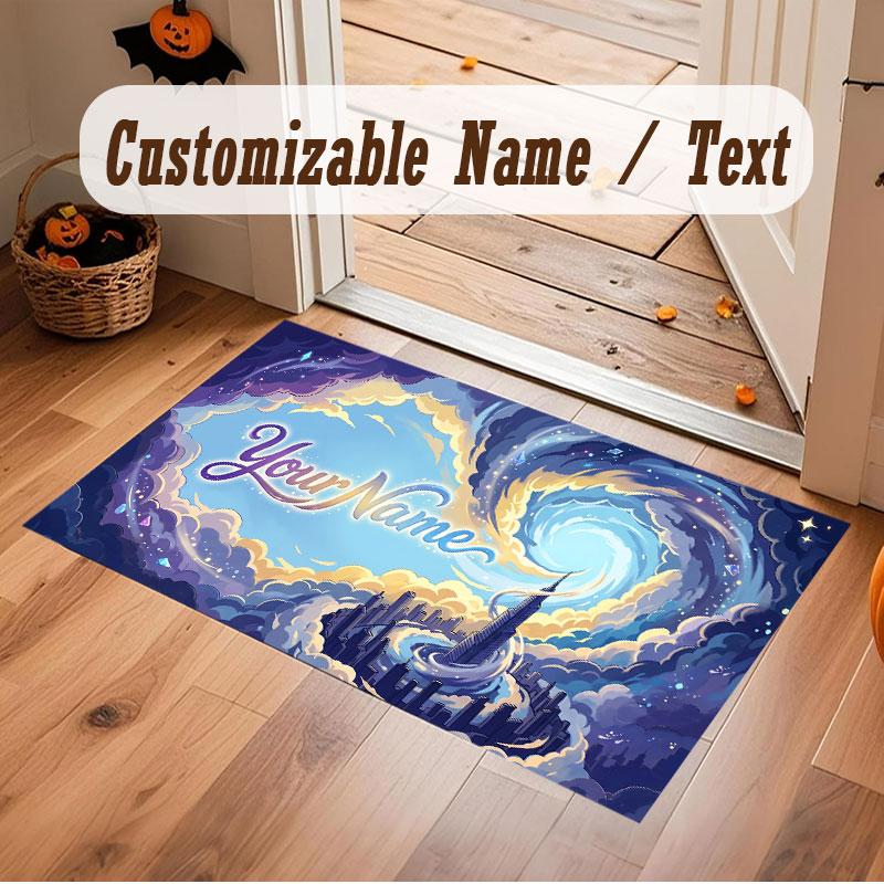 Space Cosmic Theme Crystal Velvet Floor Rug Personalized Custom Name Text Warm Carpet Home Decoration