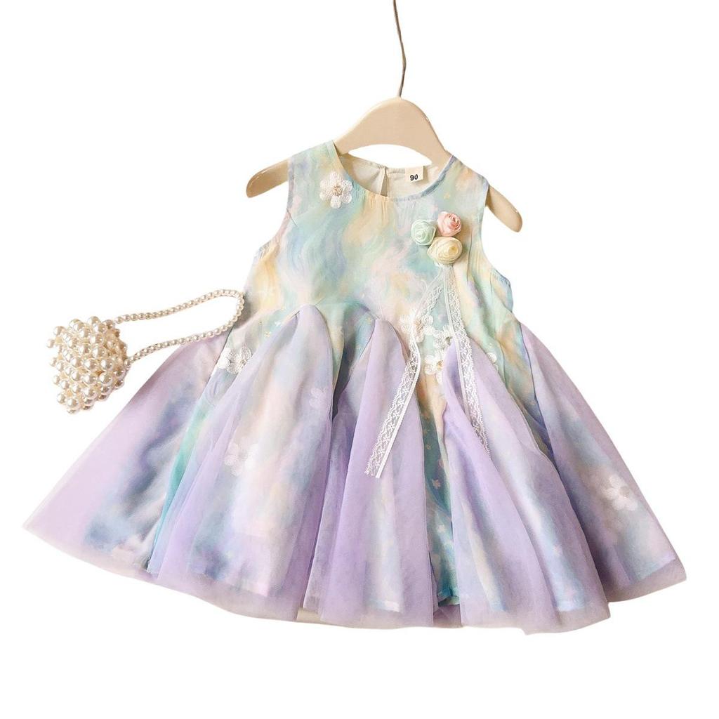 Mädchen Puffärmel Ärmellos Sommer Prinzessinnenkleid