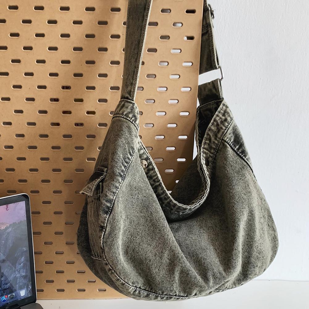 

Women Canvas Bag Vintage Style Casual Shoulder Bag Distressed Cross Body Bag Solid Color Adjustable Shoulder Strap Commuting Bag чорний