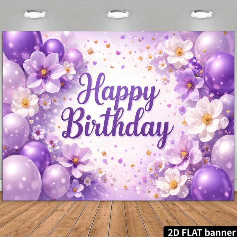 2D plane purple flower birthday background fabric with the central purple "Happy Birthday" artistic characterszyc