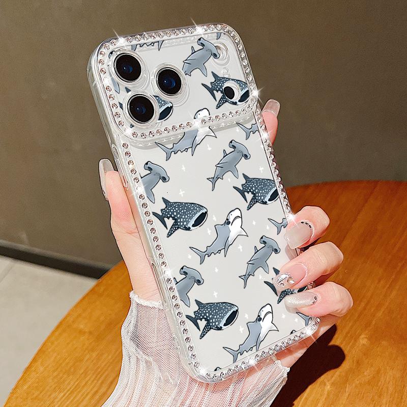 

Блестящий чехол из ТПУ с бриллиантами для iPhone 17 Air 16e 16 14 15 13 17 Pro Max 15 16 Plus 17 Роскошный чехол с принтом ракушки акулы, противоударный чехол-накладка iPhone 15 Pro Max серый