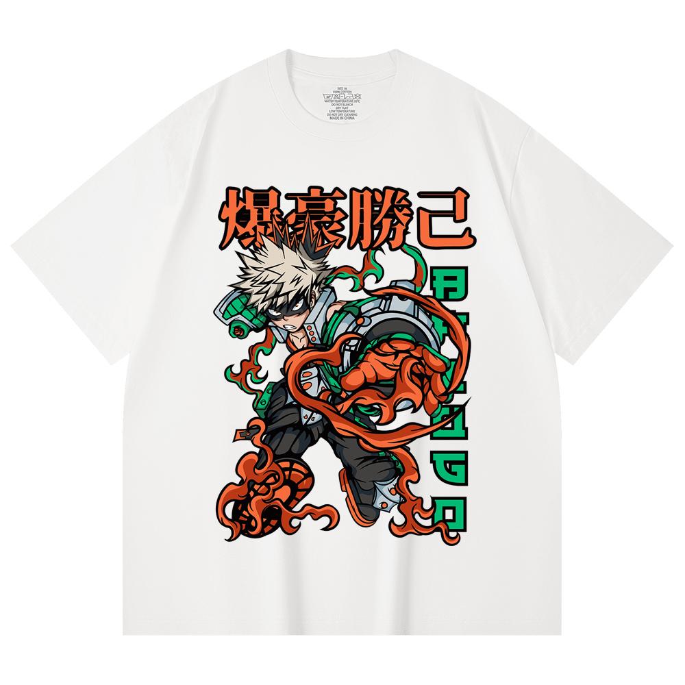 230 Gsm 100% Cotton My Hero Academia V14 Bakugo Print Unisex Heavy Cotton T Shirt