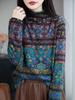 Women's Ethnic Retro Embroidered Wool Sweater – Half-High Collar Jacquard Knit for Autumn/Winter
