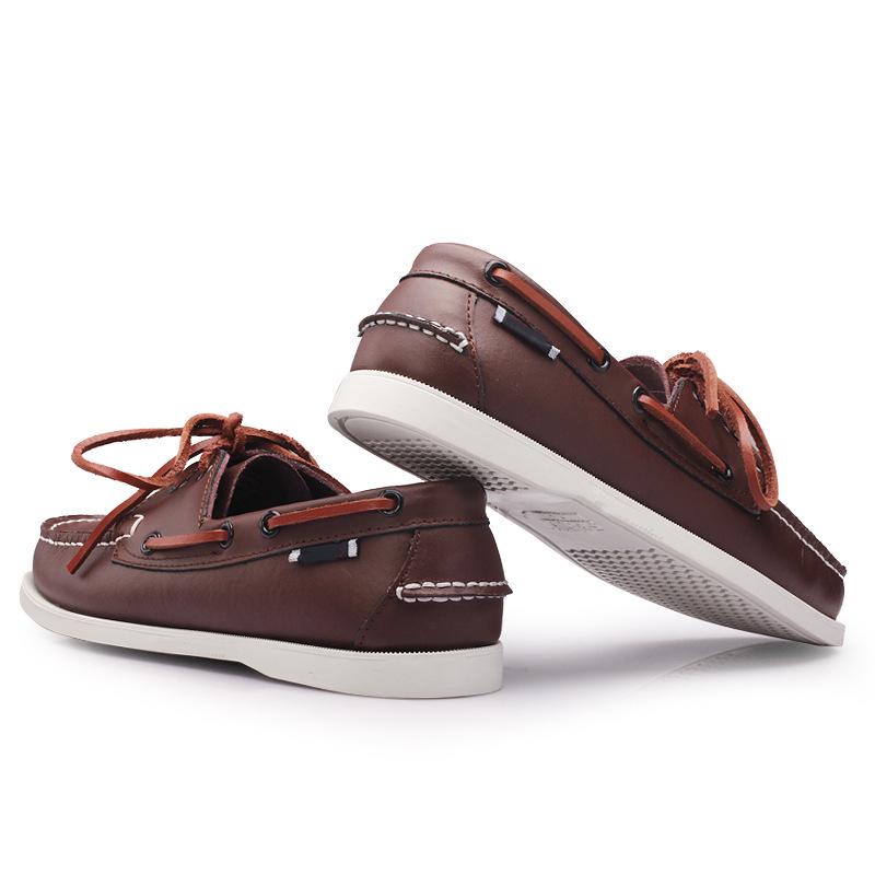 Plus Size Men's Casual Lace-Up Genuine Leather Boat Shoes with Rubber Sole for Driving