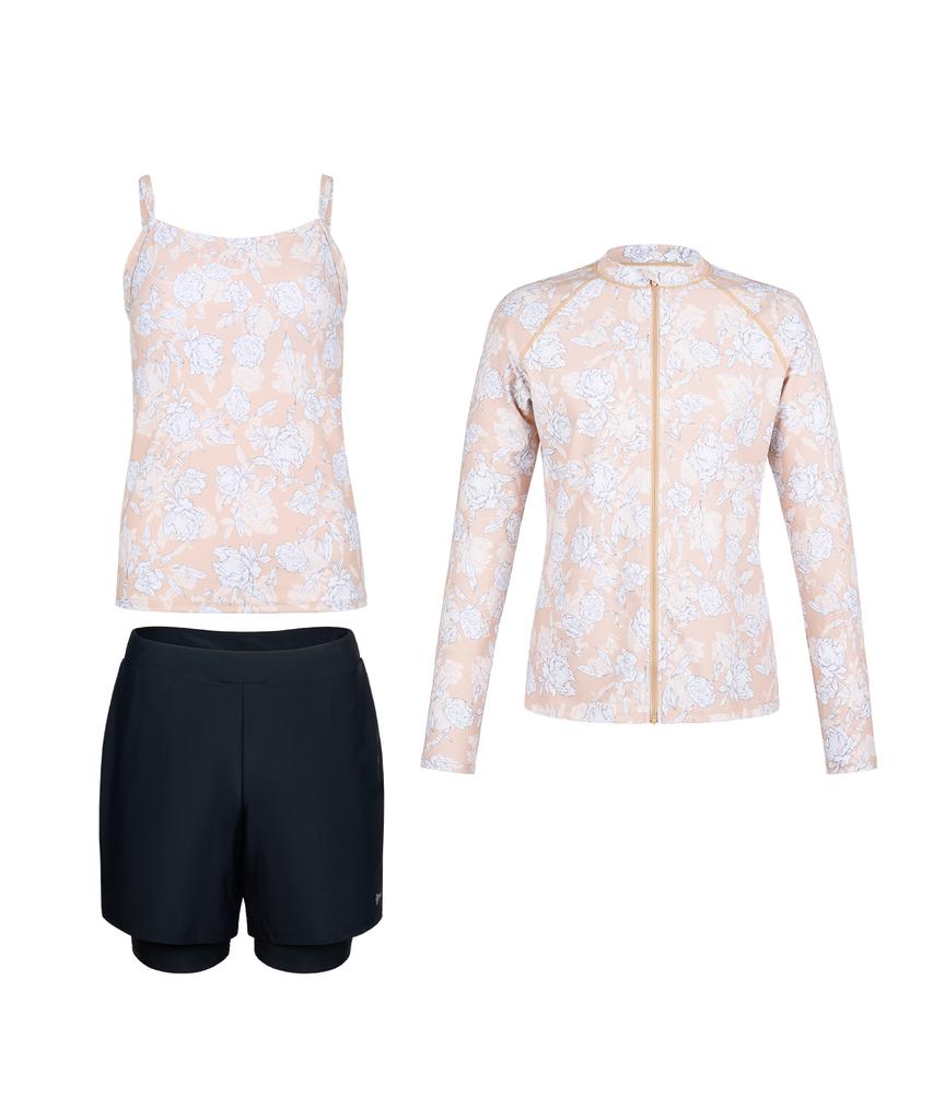 Lenomasuyeongbog Women'S Mono Flower Zip-Up Rash Guard Set Beige Rn-Ls2F524-Bg