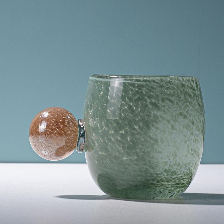 Geometric Glass Water Cup Spherical Handle Coffee Mug Glazed Glass Vase Mugs Coffee Cups Wine Glasses Drinking Glasses