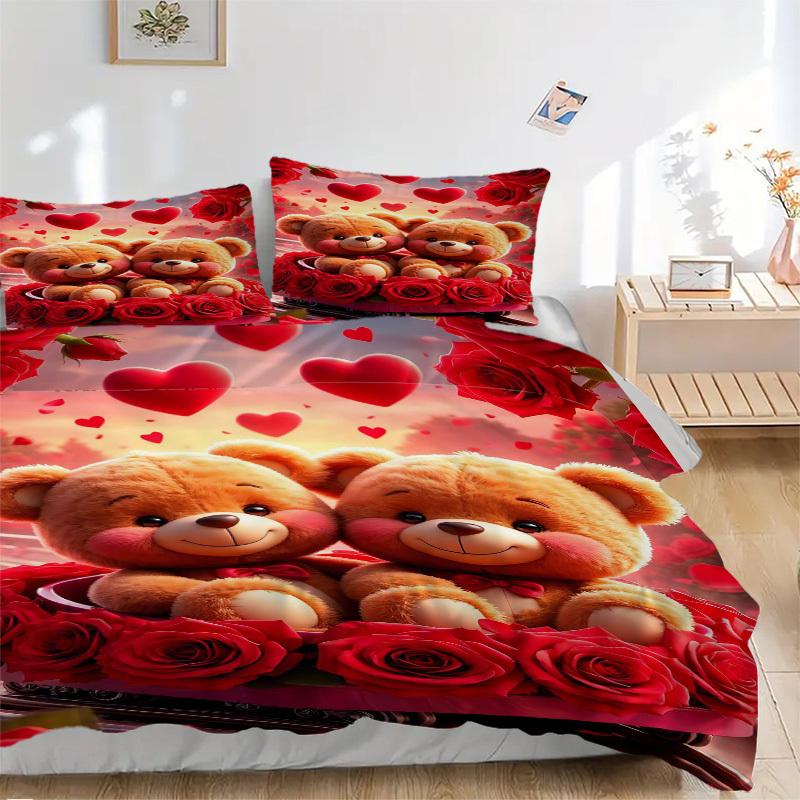 3pcs Anime Teddy Bear Bedding Set - Includes One Quilt Cover and Two Pillowcases (No Core) - Perfect for Bedroom and Guest Room Decoration -