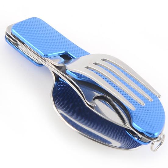 Camping Utensil with Key Ring 4-in-1 Stainless Steel Spoon Knife Fork Bottle Opener
