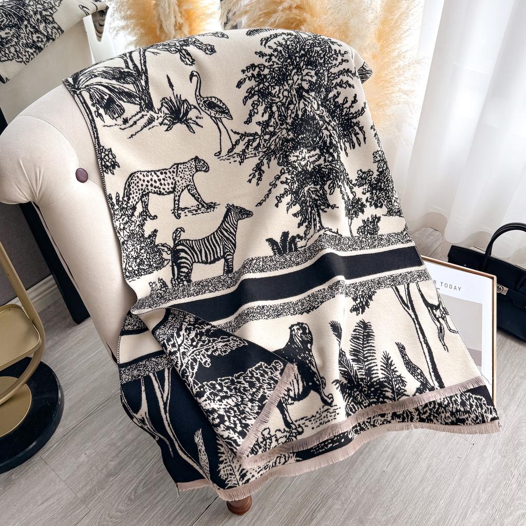 Women'S Luxury Imitation Cashmere Pashmina Scarf With Animal Prints Winter Warm Thick Blanket Wrap Shawl For Female