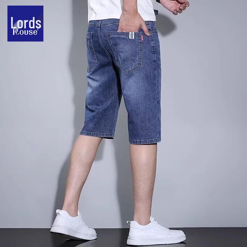 Men s Premium Cotton Ice Silk Loose Straight Denim Shorts 34