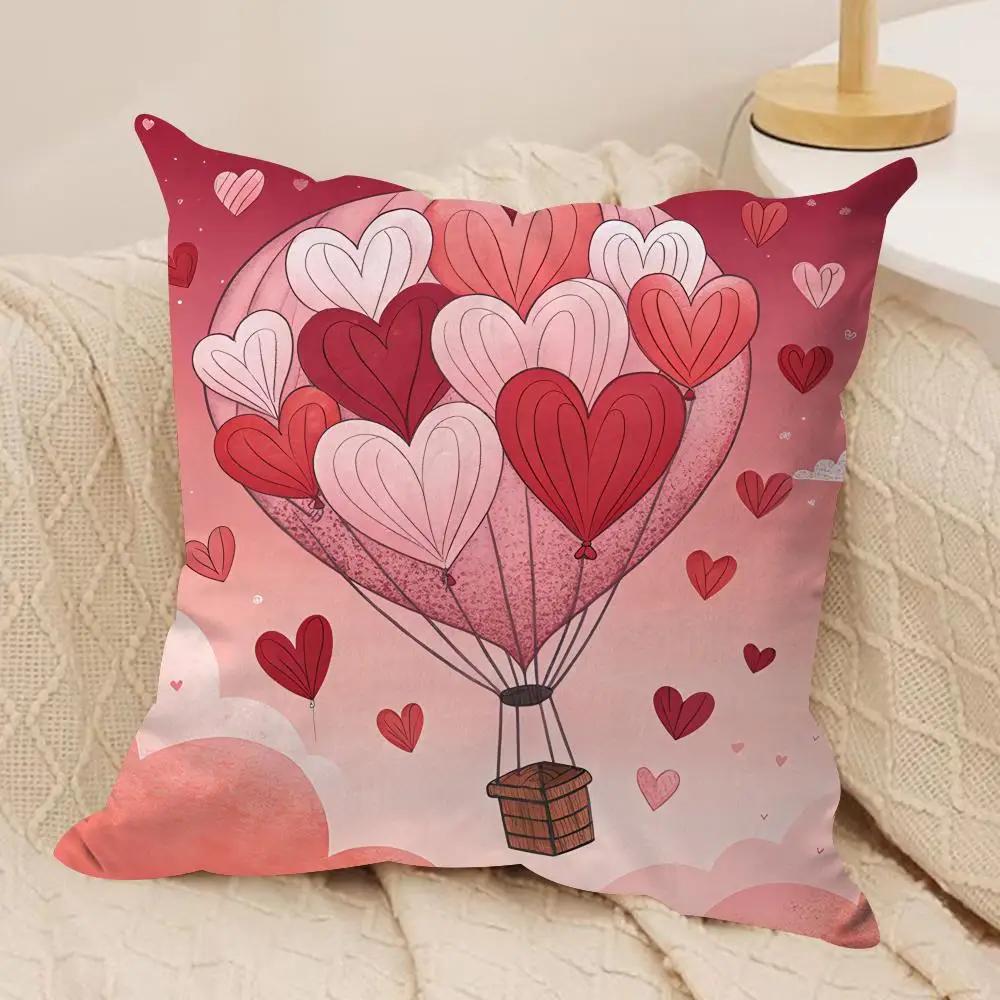 Heart Valentines Day Cushion Cover Silky Short Plush Invisible Zipper Dustproof Sofa Pillow Case for Home Decor