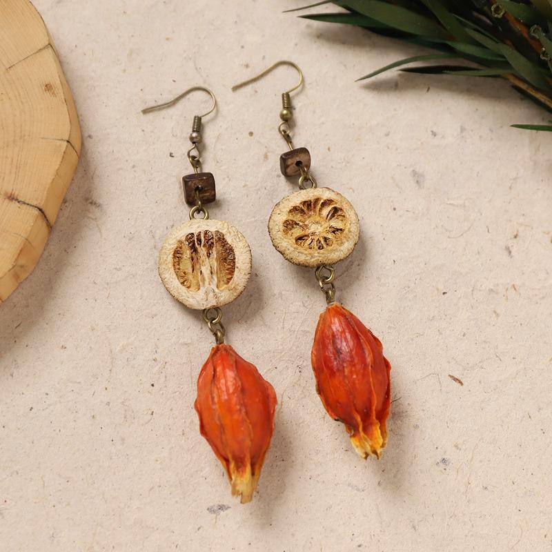 Original Design Traditional Chinese Medicine Plant Earrings Retro Literature Natural Fruit Handmade Long Earrings Women