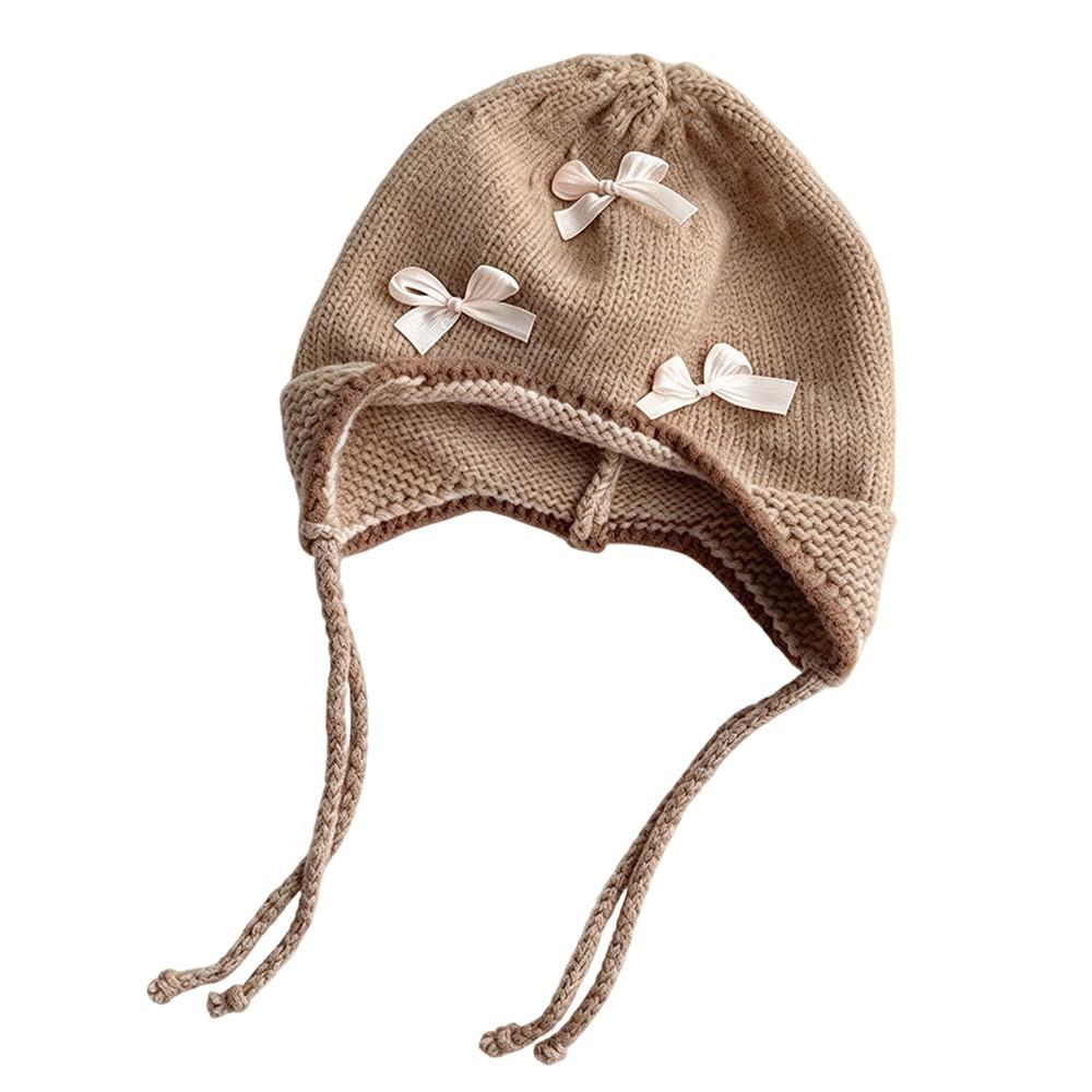 Soft Knit Baby Beanie Bow Decor Girl Hat Wind Proof Kids Hat Kids