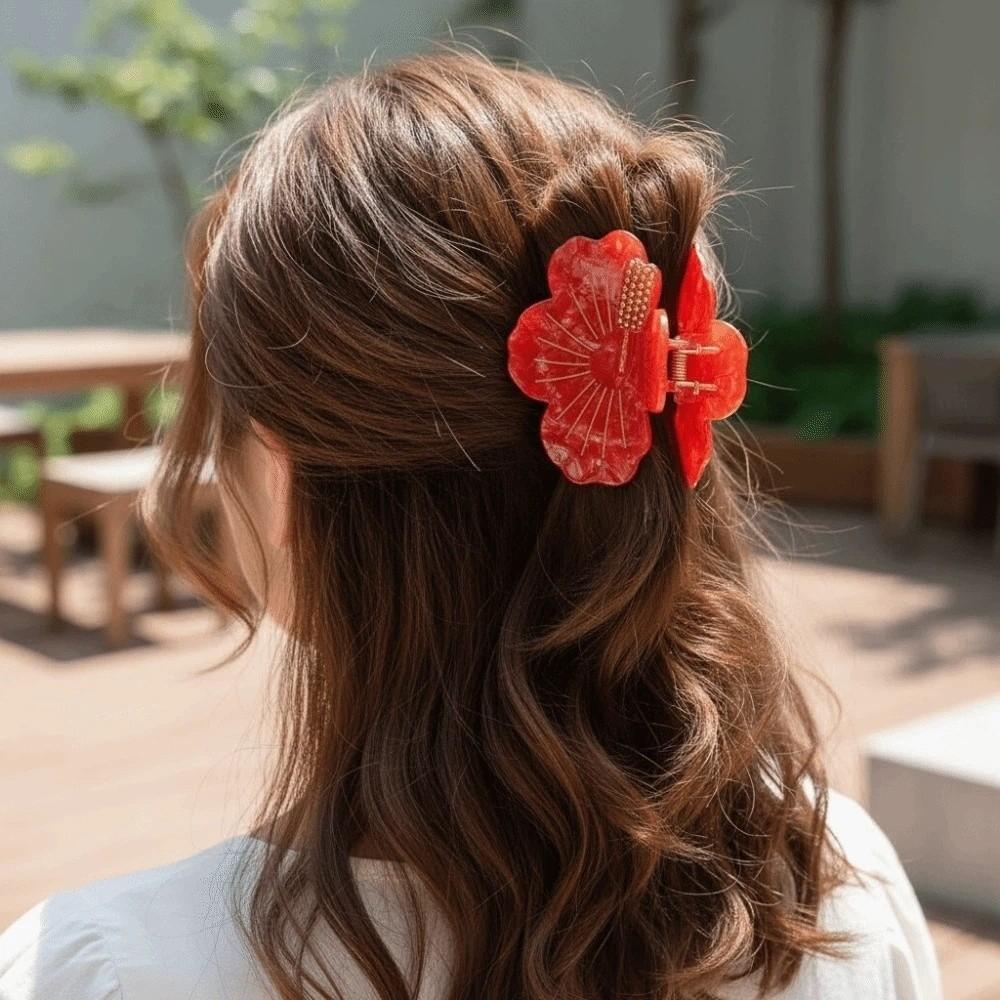 Japanese Style Peach Blossom Shark Clip Waterproof Flower Hairgrips  Ponytail Holder