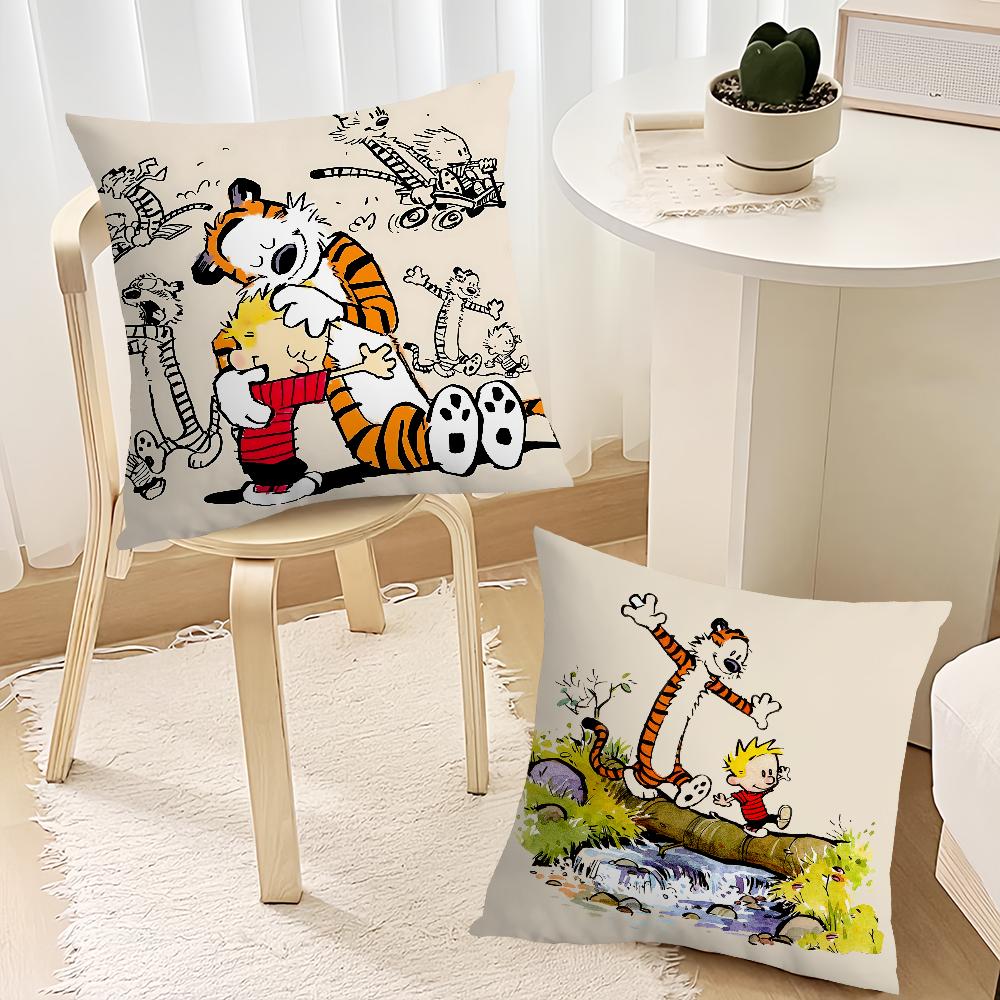Cartoon C-Calvin and H-Hobbes cushion cover Cushion Room Bedroom Headboard Sofa Living Backrest Nap Time Pillow Case