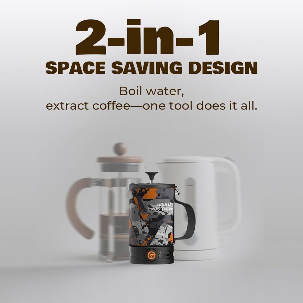 Elektryczny Ekspres do Kawy French Press, 120V 2-w-1 Gotuj i Wciskaj, Przenośny na Kemping i w Podróż, 6-Minutowe Parzenie