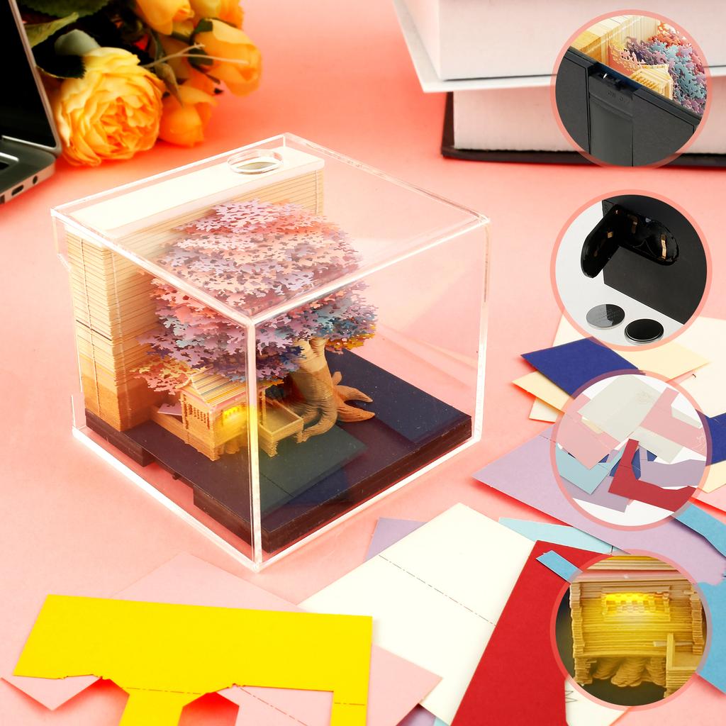 3D Notizblock Papiergravur Notizen 2025 Kalender Notizblock mit LED-Licht Abreißbare Papier-Notizblöcke Notizkarten Geburtstagsgeschenk Kinder