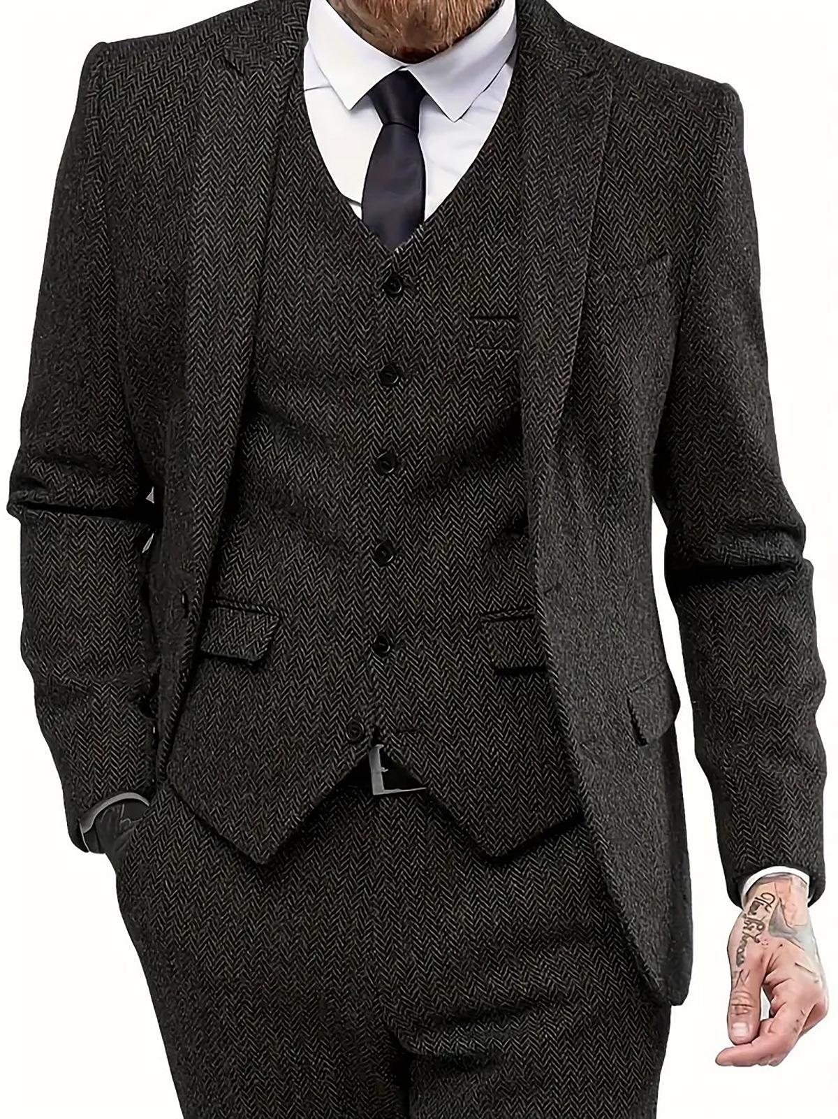Men`s Herringbone Slim Fit Three-Piece Suit