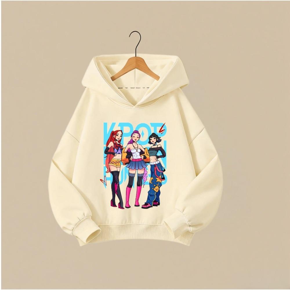 KPOP Hunter Huntrix Kids Hoodie Korean Stylish Character Print With K-POP Text Girls Costume Boys Girls Full Sleeve Pullover Top