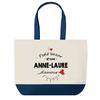 Tote bag - PLANETEE - Sac shopping fond bleu Bazar d'une Anne-Laure d'amour - Coton 40x45 cm - Grand format - Sans fermeture