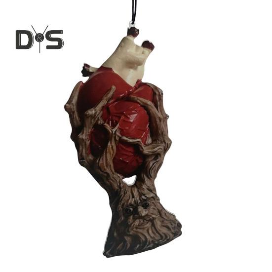 Ozdoba na Halloween Ludzkie Serce Drzewo Korzeń Czarny Kot Peleryna Duch Statua Ręcznie Robiony Akryl Wisiorek do Biurka Ogrodowego Biura