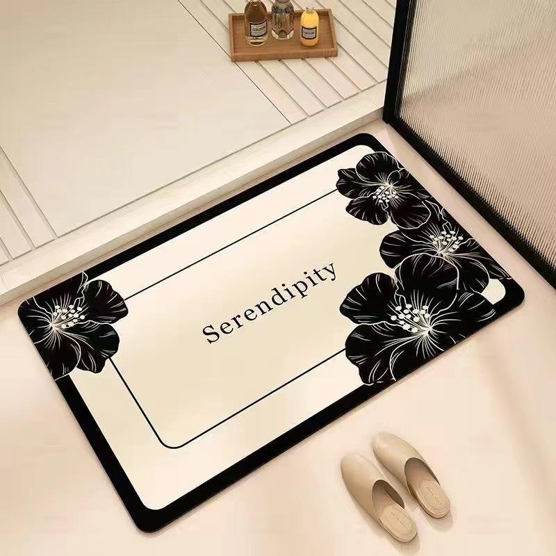 Nordic Retro Bathroom Moisture-wicking Non-slip Diatom Mud Foot Mat Elegant Flower Entry Door Foot Cushion Durable Durable 40 * 60cm (Diatom Mud)