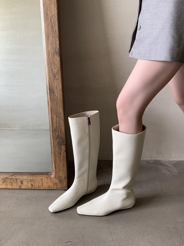 European and American Square Head Soft Leather Personalized Knight Boots 2025 Autumn and Winter Niche Thin Boots But Knee Small Slope Heel Fashion Boo