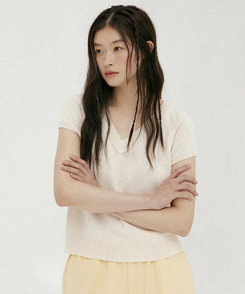 Lingseoul Modal Blended Hanji V-Neck Knit-Ivory