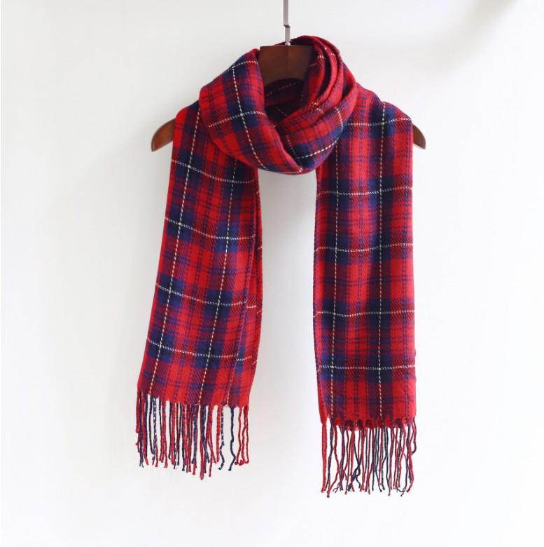 Kockovaný zimný šál pre ženy – strapcový šál v kórejskom štýle z imitácie kašmíru