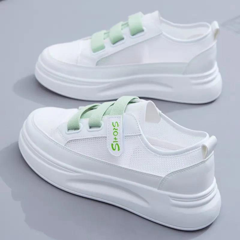 Mesh Leather Small White Shoes Women Thin Summer Hook&loop Street Fashion Shoes Women Thick-soled Sneakers
