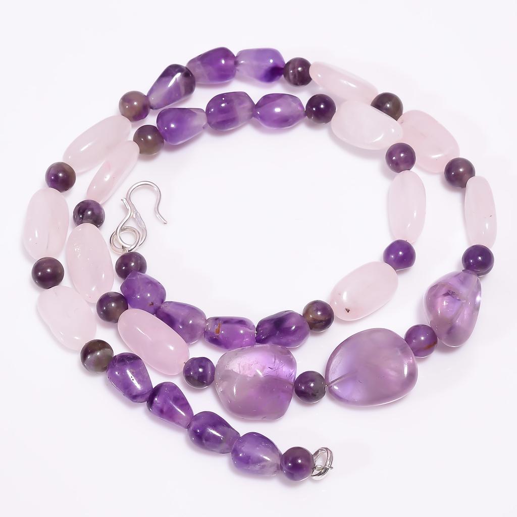 Natural Amethyst Rose Quartz Gemstone Beads Necklace 5-15 Mm 18" UB-8173 UB-8173