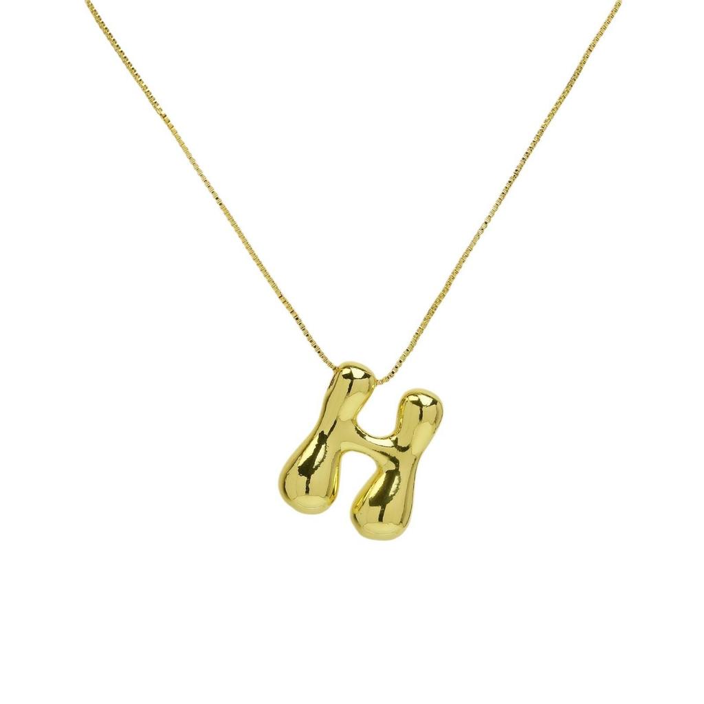 18K Gold Plated Copper Balloon Bubble Chubby Alphabet Pendant Necklace