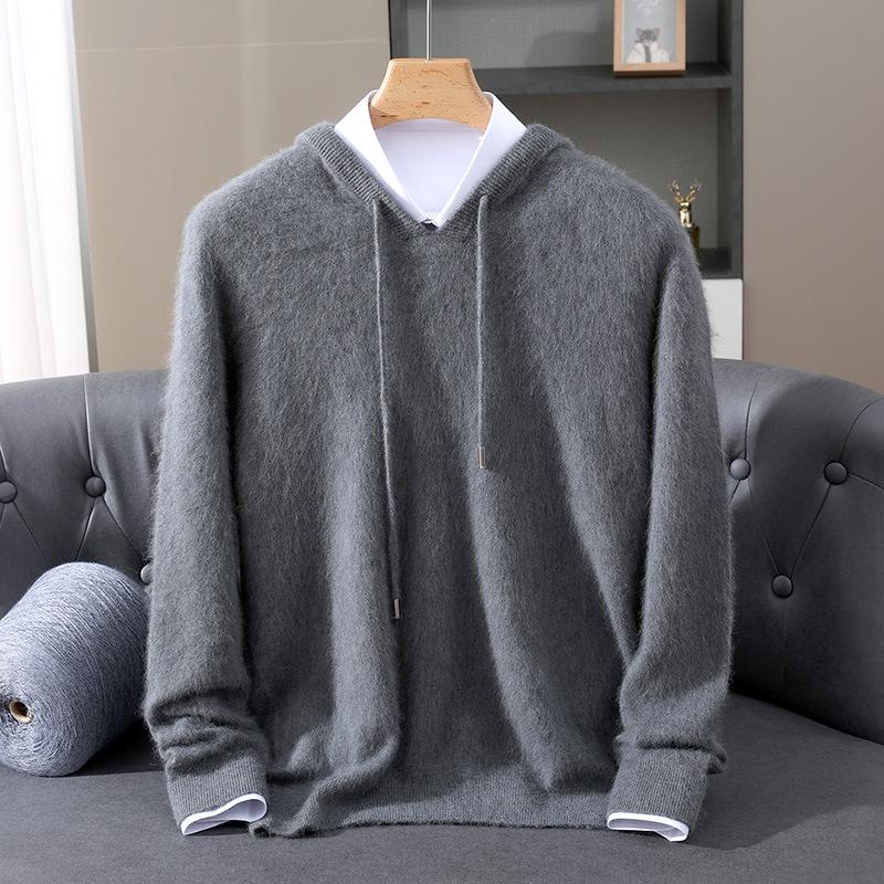 Autumn And Winter Mink Sweater Hooded Sweater Men'S Fashion Knitted Sweater Loose Casual Versatile Bottoming Shirt Hooded Top