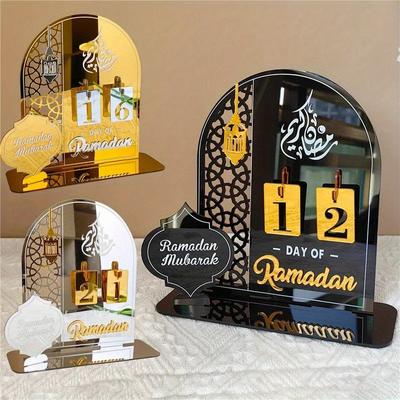 1 ks Akrylový ramadánový odpočítávací kalendář Dárky Den ramadánu Kalendář se základnou nahrazující čísla Ramadán Mubarak Islám Adventní den