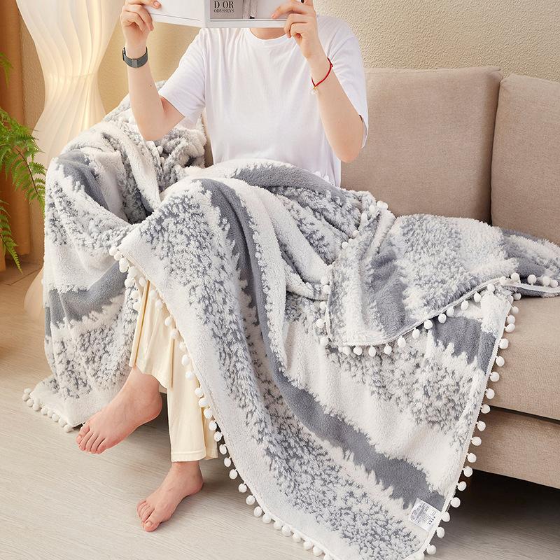 

Одеяло в стиле легкой роскоши, двустороннее жаккардовое одеяло в полоску, плед, повседневное маленькое одеяло, одеяло для дивана 100x150cm