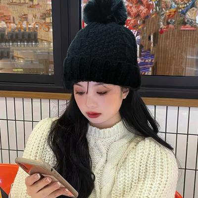 Cappello Invernale Lavorato a Maglia Spesso Peluche Caldo Cappello con Pompon Vestibilità Elastica Tinta Unita Senza Visiera Antivento Berretto per Tempo Freddo Copricapo da Esterno