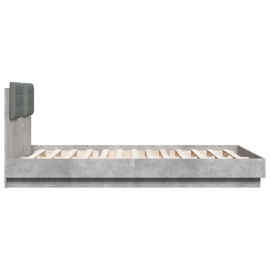 Vidaxl Rama Łóżka Z Wezgłowiem I Led, Szarość Betonu, 150X200 Cm