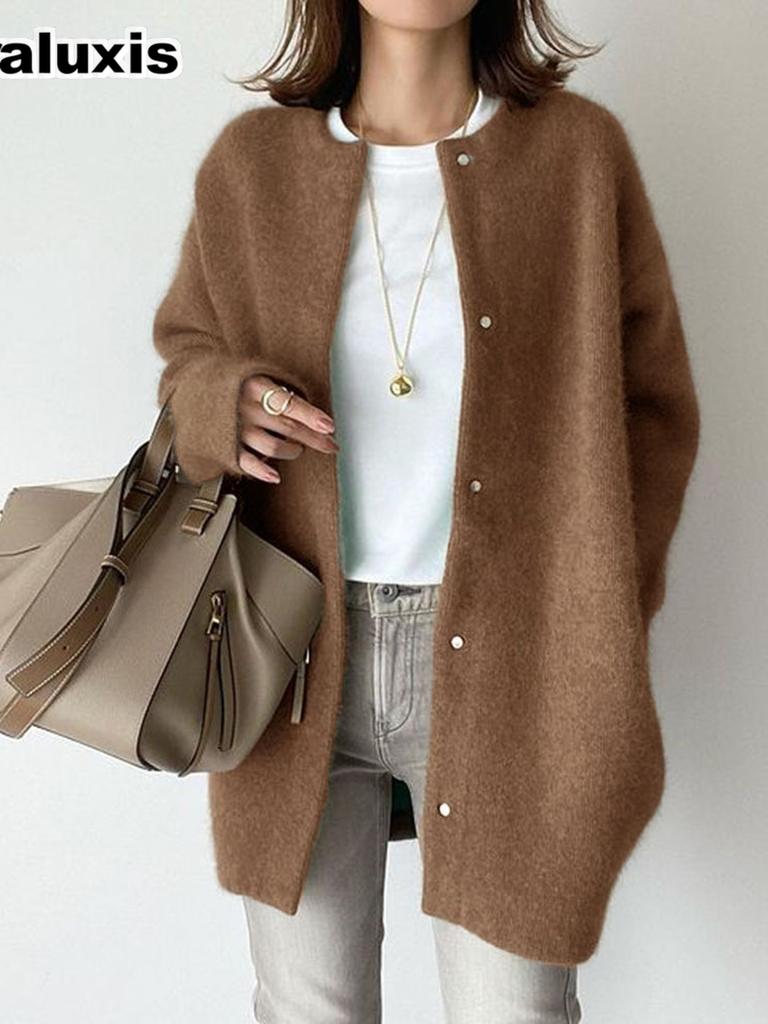 9 Color Autumn New Ultra Soft Knit Coat Slim Fit Design Loose Wool Jacket for Women