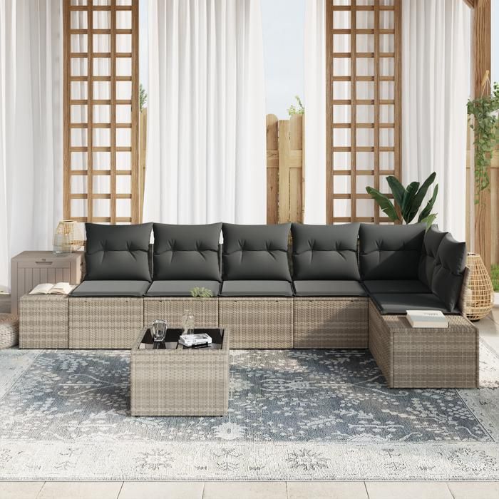 VidaXL Ensemble de canapé de jardin 7 pièces avec coussins gris en poly rotin 3347092