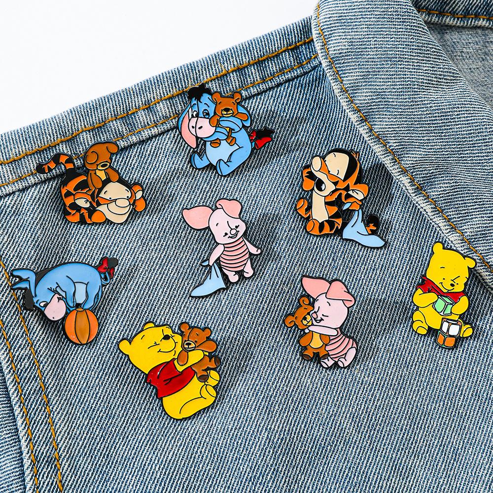 8 PCS Disney Cute Cartoon Brooches Winnie the Pooh, Piggy and Eeyore - Enamel Pins and Metal Badges for Clothes, Backpacks and Gifts for Friends