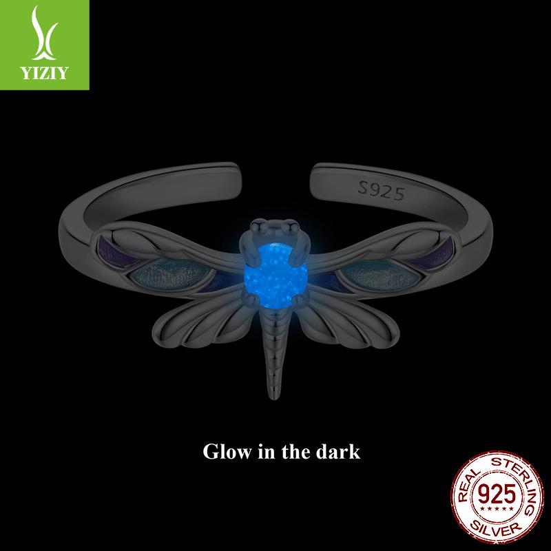 S925 Sterling Silver Dream Gradual Change Color Butterfly Dragonfly Luminous Stone Jewelry Set Female Niche Design Light Luxury